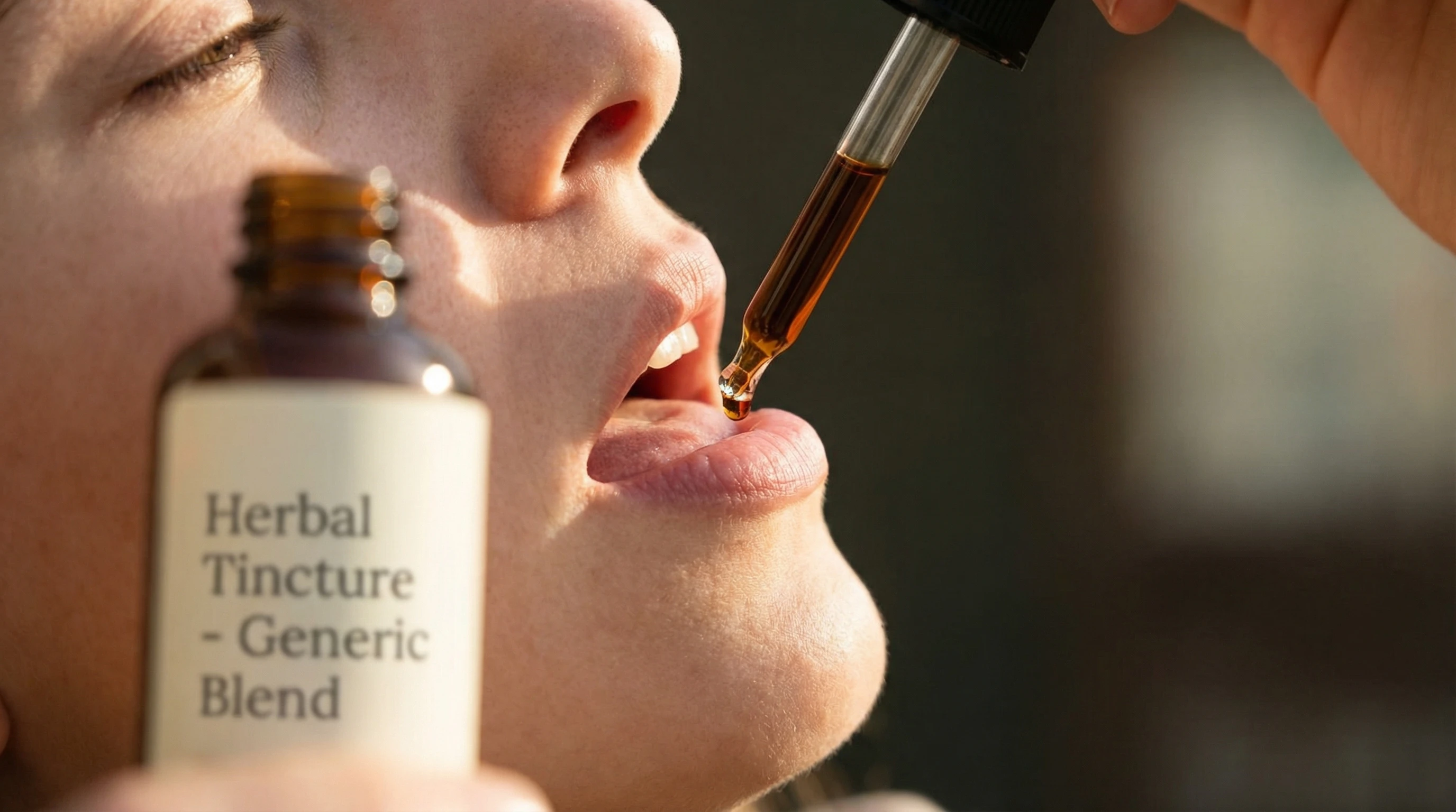 Cannabis tincture drops with measured drops and timing notes