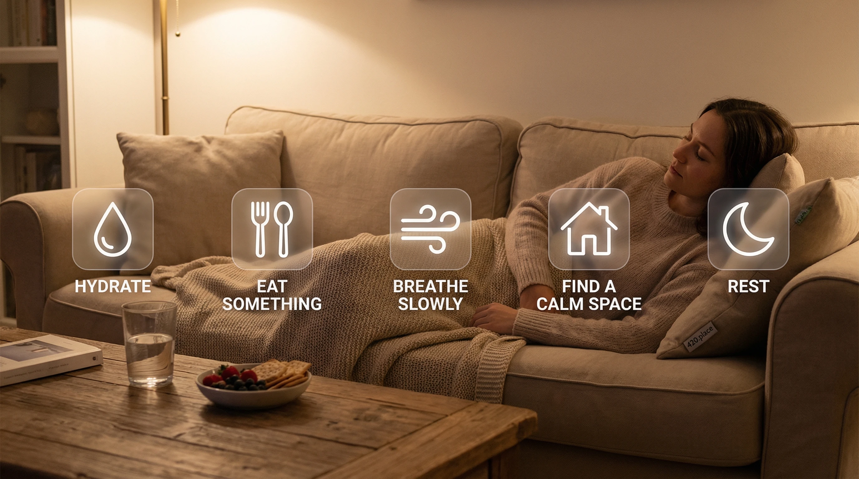 Checklist featuring water, snacks, rest, and breaths.